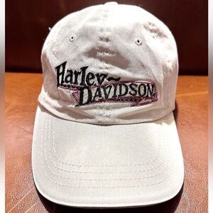 🧢SPORTSMAN🧢 COTTON EMBROIDERED “HARLEY DAVIDSON” SLIDE STRAP BUCKLE VTG BILL CAP